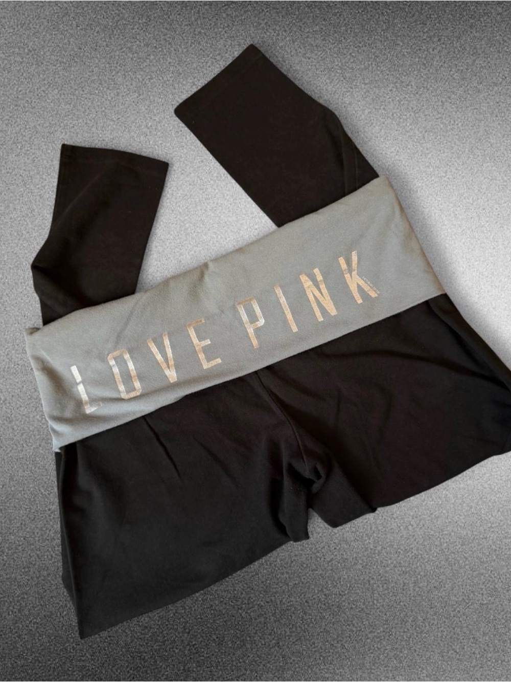 Victoria's Secret PINK Black Foldover Yoga Shorts with Gray Band